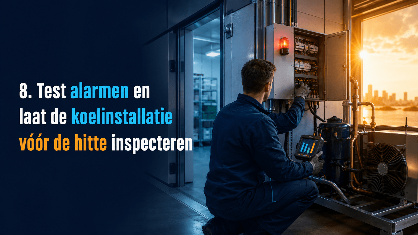 Test alarmen en laat de koelinstallatie vóór de hitte inspecteren