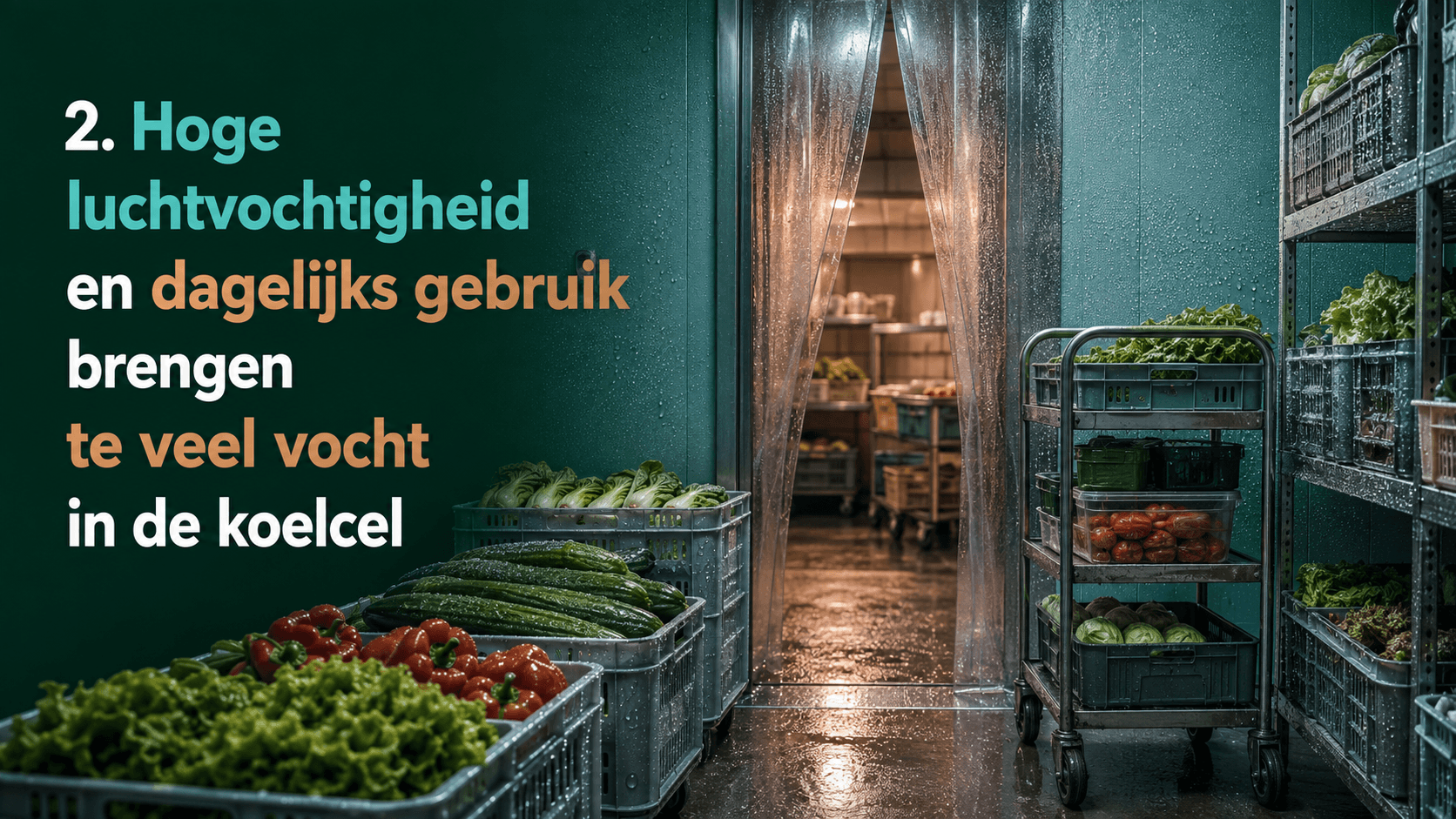 Hoge luchtvochtigheid en dagelijks gebruik brengen te veel vocht in de koelcel