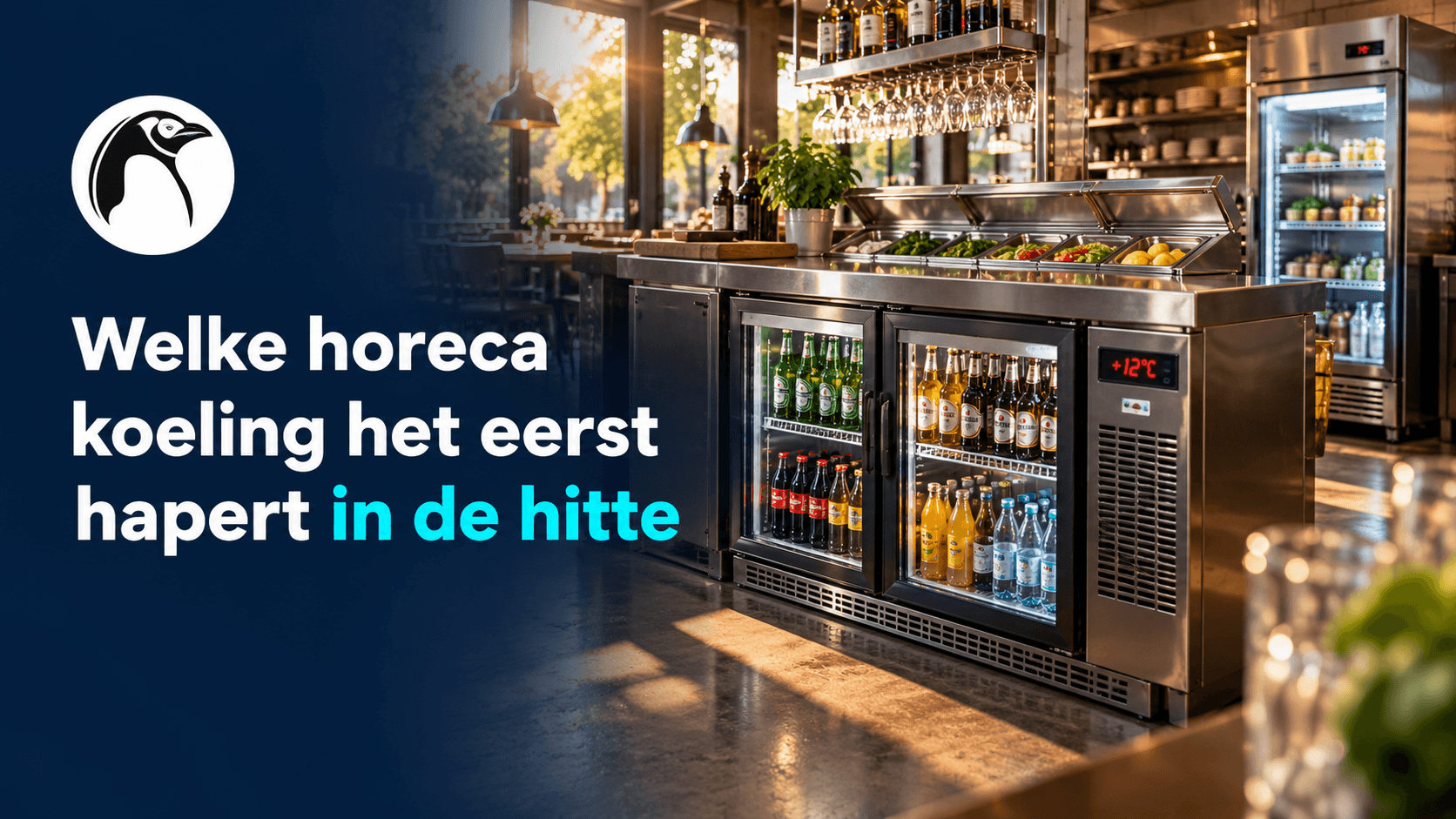 Horeca koeling warm weer: koelwerkbank naast het fornuis in een warme horecakeuken