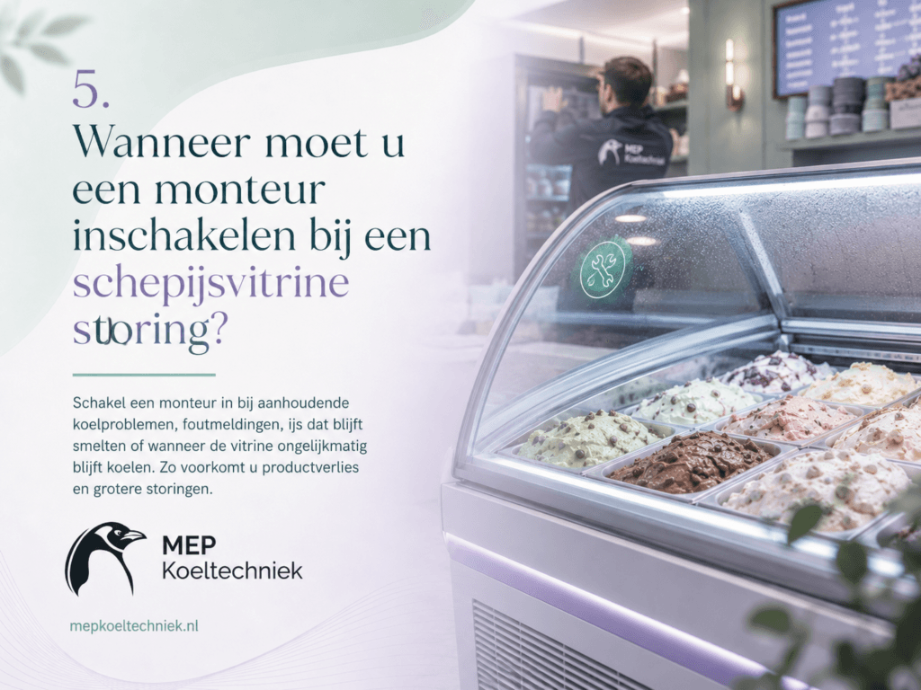 Wanneer moet u een monteur inschakelen bij een schepijsvitrine storing?
