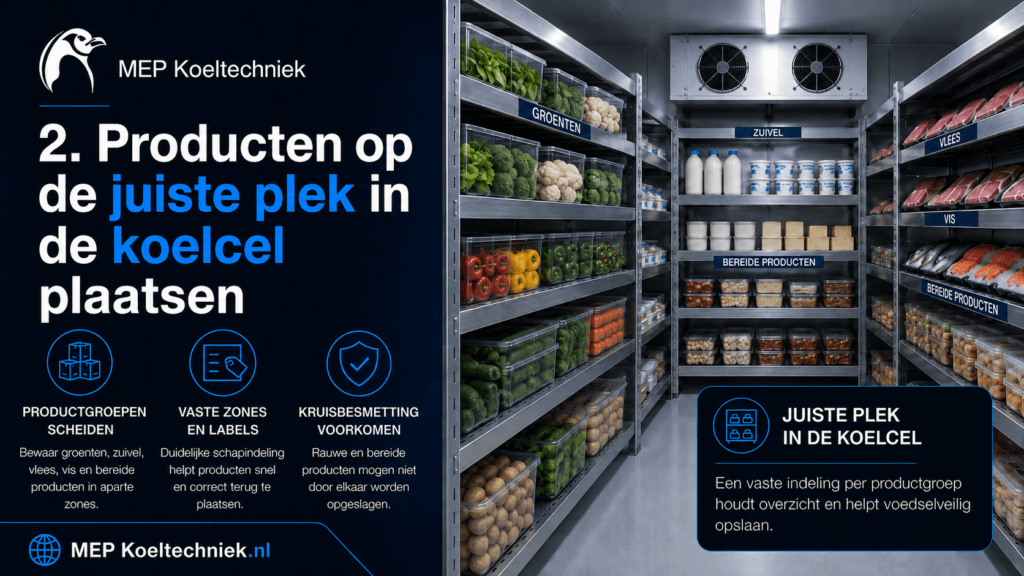 Producten op de juiste plek in de koelcel plaatsen
