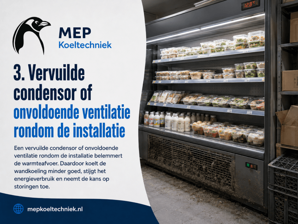 Vervuilde condensor of onvoldoende ventilatie rondom de installatie