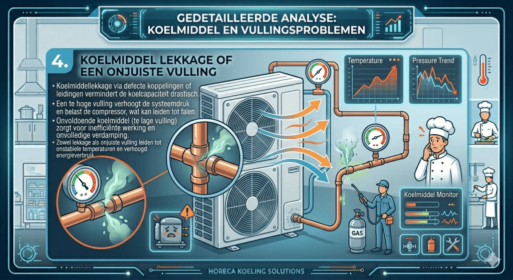 Koelmiddellekkage of een onjuiste vulling