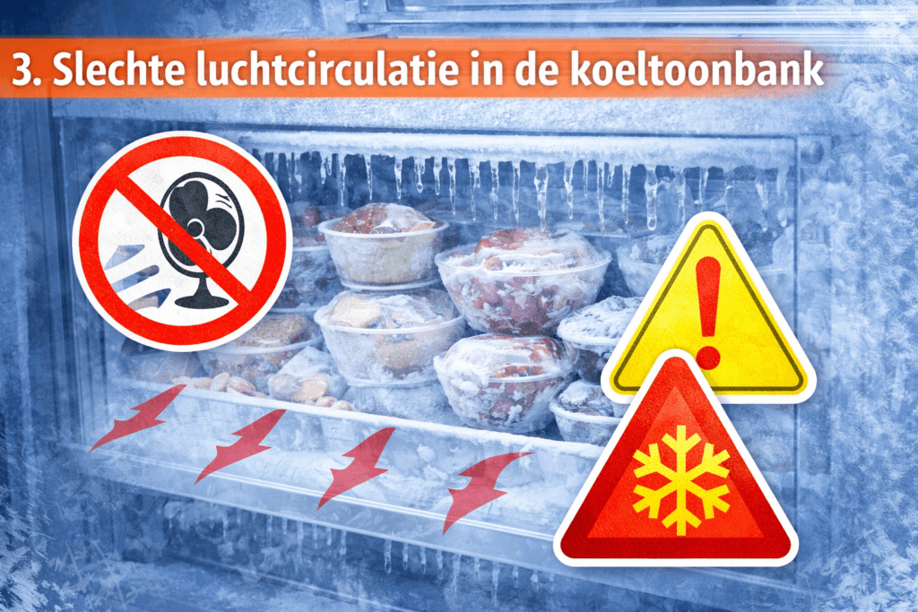 Slechte luchtcirculatie in de koeltoonbank