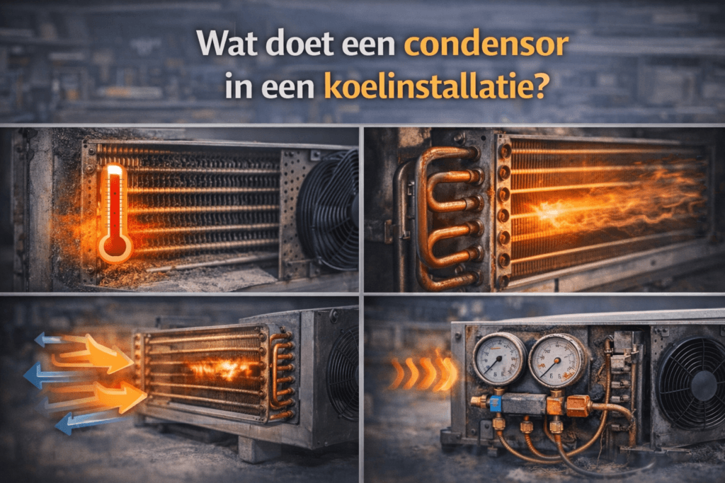 Wat doet een condensor in een koelinstallatie?
